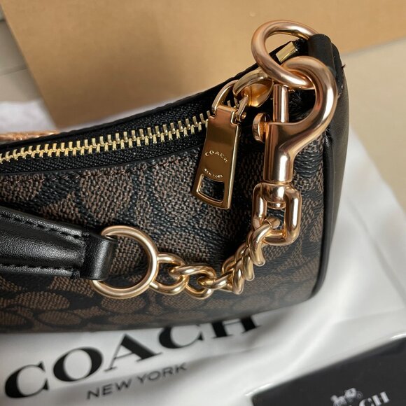 Coach Teri Shoulder Bag in Signature Canvas Brown/Black - Picture 7 of 11